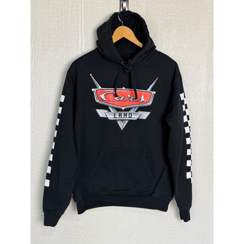 Disney Parks Cars Land Black Checkered Sleeve Hoodie Sweatshirt Mens Medium